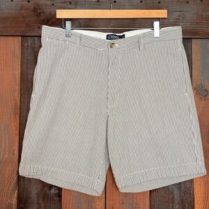 Chaps Seersucker Shorts Mens Size 36 Gray White Striped Cotton